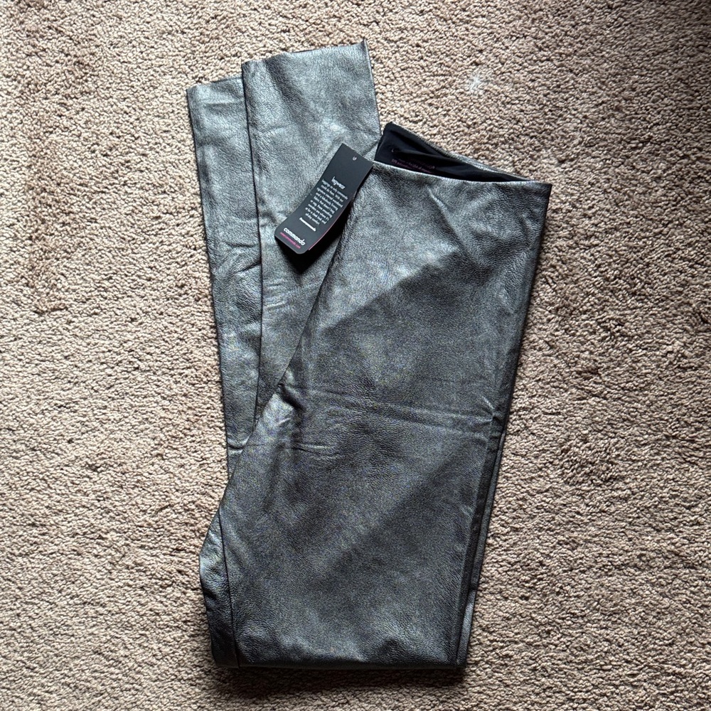 Commando Size L Metallic Charcoal Faux Leather Leggings